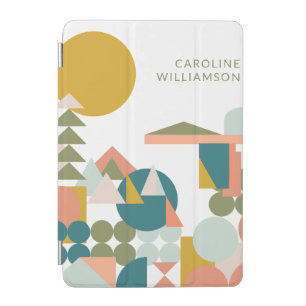 Abstract Shapes Landscape in Teal Personalized  iPad Mini Cover