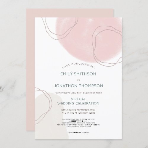 Abstract Shapes Lines Pink Cream Virtual Wedding Invitation