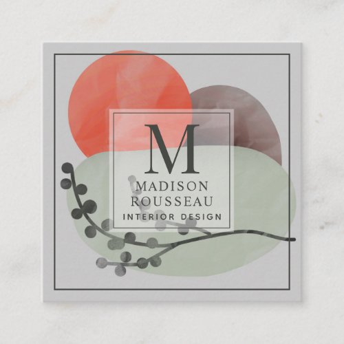 Abstract Shapes Monogrammed Interior Designer  Square Business Card