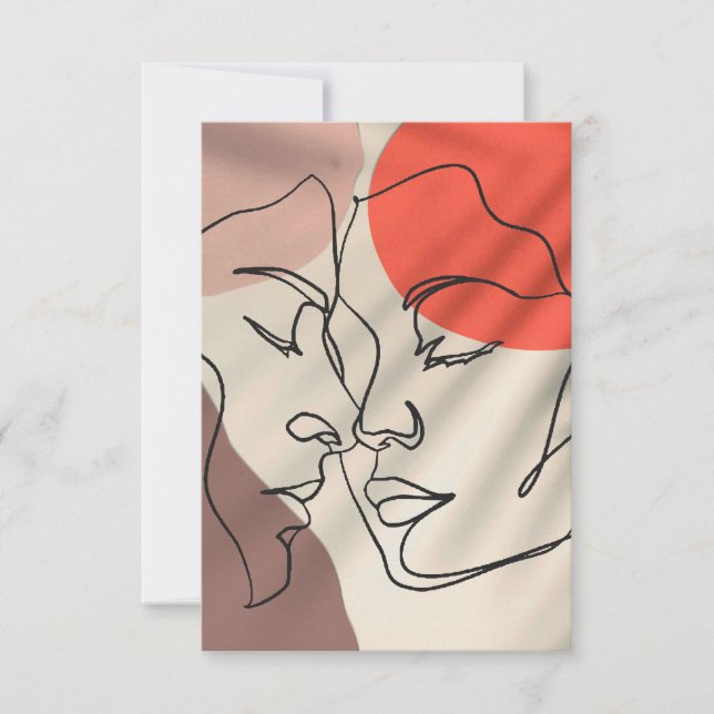 Abstract Shapes One Line Drawing Minimalist Couple Thank You Card (Front)