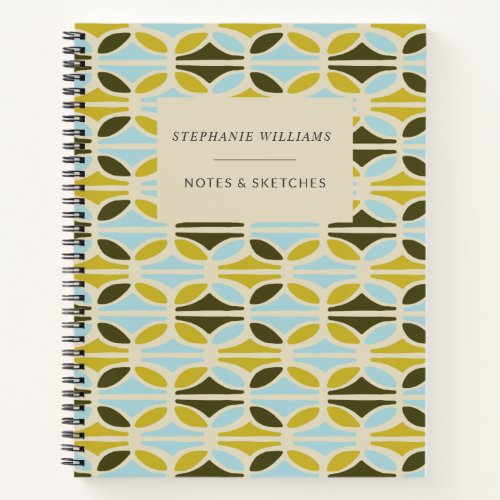 Abstract Shapes Pattern Green Blue Personalized Notebook