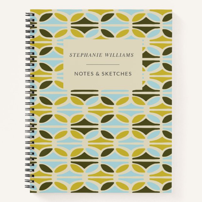 Abstract Shapes Pattern Green Blue Personalized Notebook (Front)