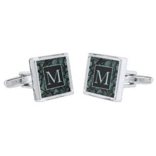 Abstract Shattered Glass Blue Pattern Monogram Cufflinks