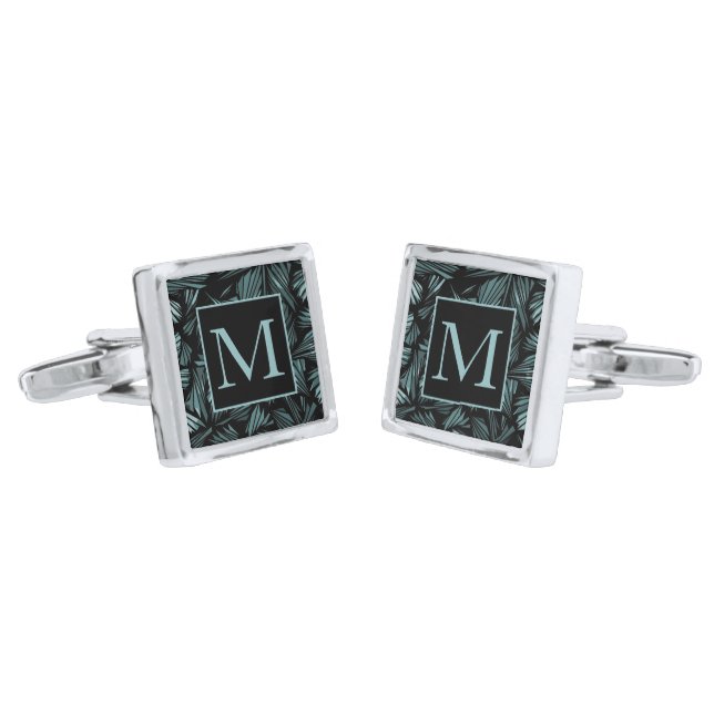 Abstract Shattered Glass Blue Pattern Monogram Cufflinks (Angled)