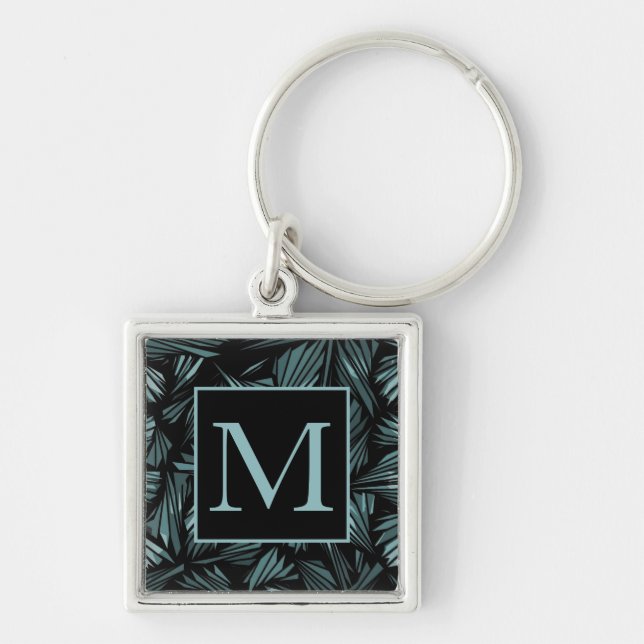 Abstract Shattered Glass Blue Pattern Monogram Keychain (Front)