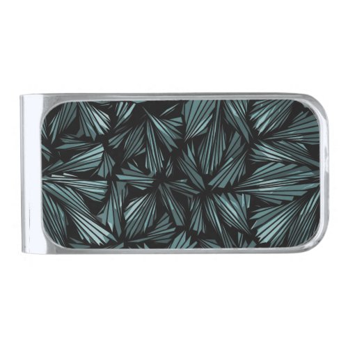 Abstract Shattered Glass Blue Pattern Silver Finish Money Clip