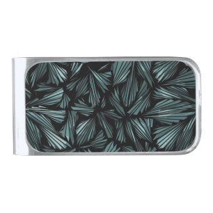 Abstract Shattered Glass Blue Pattern Silver Finish Money Clip