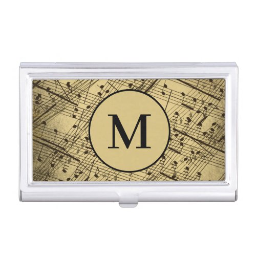 Abstract Sheet Music Monogram Initial Customized Business Card Case