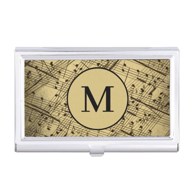 Abstract Sheet Music Monogram Initial Customized Business Card Case (Front)