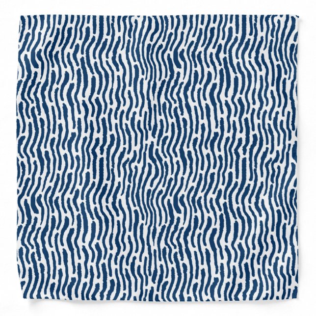 Abstract Shibori Style Stripes - Blue on White Ban Bandana (Front)