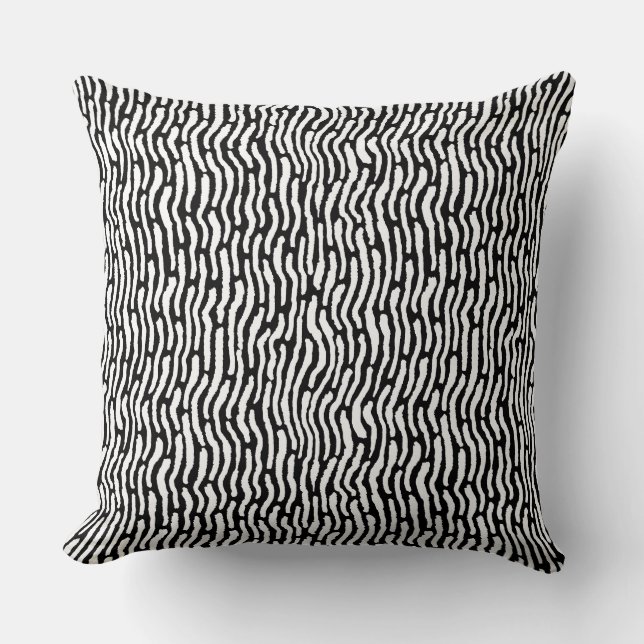 Abstract Shibori Style Stripes - White on Black Throw Pillow (Front)