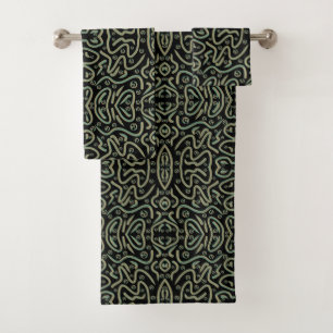 Abstract Shimmer Tubing With Green And Gold Colors Bath Towel Set