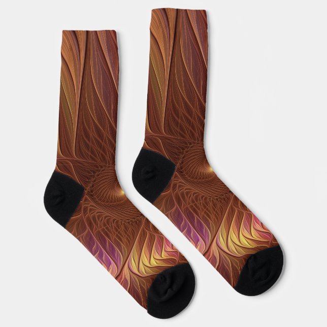 Abstract Shining Brown Plant Striking Fractal Art Socks (Right)