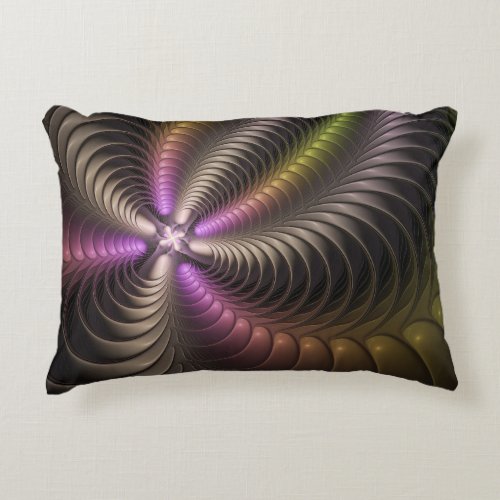 Abstract Shiny Trippy Colorful 3D Fractal Art Accent Pillow