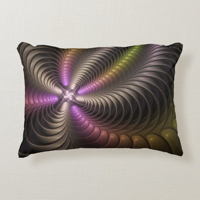 Abstract Shiny Trippy Colorful 3D Fractal Art Accent Pillow (Front)