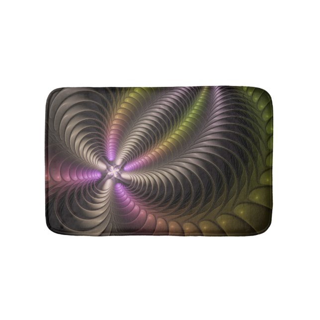 Abstract Shiny Trippy Colorful 3D Fractal Art Bath Mat (Front)