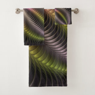 Abstract Shiny Trippy Colorful 3D Fractal Art Bath Towel Set