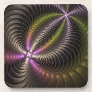 Abstract Shiny Trippy Colorful 3D Fractal Art Beverage Coaster