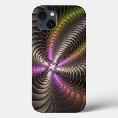 Abstract Shiny Trippy Colorful 3D Fractal Art iPhone 13 Case