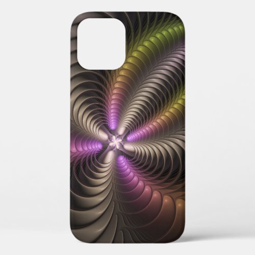 Abstract Shiny Trippy Colorful 3D Fractal Art iPhone 12 Case