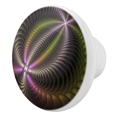 Abstract Shiny Trippy Colorful 3D Fractal Art Ceramic Knob
