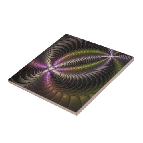 Abstract Shiny Trippy Colorful 3D Fractal Art Ceramic Tile