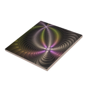 Abstract Shiny Trippy Colorful 3D Fractal Art Ceramic Tile