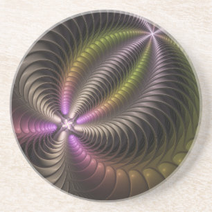 Abstract Shiny Trippy Colorful 3D Fractal Art Coaster