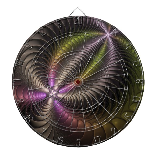 Abstract Shiny Trippy Colorful 3D Fractal Art Dart Board (Front)