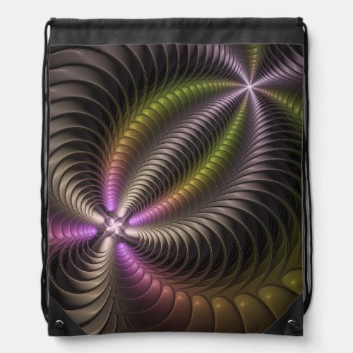 Abstract Shiny Trippy Colorful 3D Fractal Art Drawstring Bag