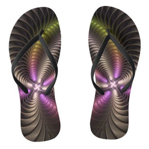 Abstract Shiny Trippy Colorful 3D Fractal Art Flip Flops