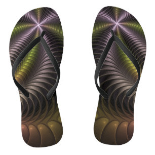 Abstract Shiny Trippy Colorful 3D Fractal Art Flip Flops