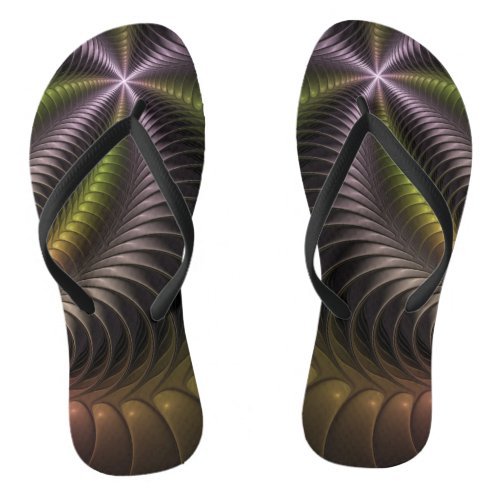 Abstract Shiny Trippy Colorful 3D Fractal Art Flip Flops