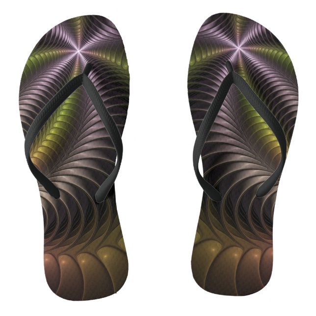 Abstract Shiny Trippy Colorful 3D Fractal Art Flip Flops (Footbed)