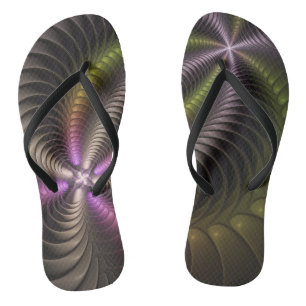 Abstract Shiny Trippy Colorful 3D Fractal Art Flip Flops