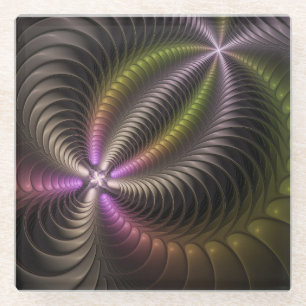Abstract Shiny Trippy Colorful 3D Fractal Art Glass Coaster