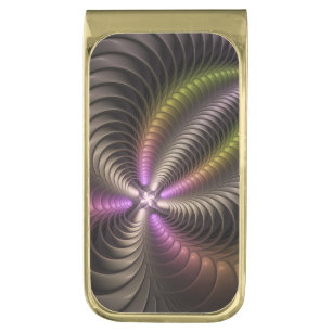Abstract Shiny Trippy Colorful 3D Fractal Art Gold Finish Money Clip