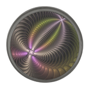 Abstract Shiny Trippy Colorful 3D Fractal Art Gunmetal Finish Lapel Pin