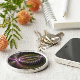 Abstract Shiny Trippy Colorful 3D Fractal Art Keychain