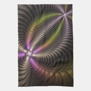 Abstract Shiny Trippy Colorful 3D Fractal Art Kitchen Towel