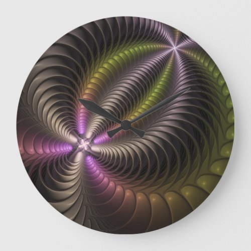 Abstract Shiny Trippy Colorful 3D Fractal Art Large Clock