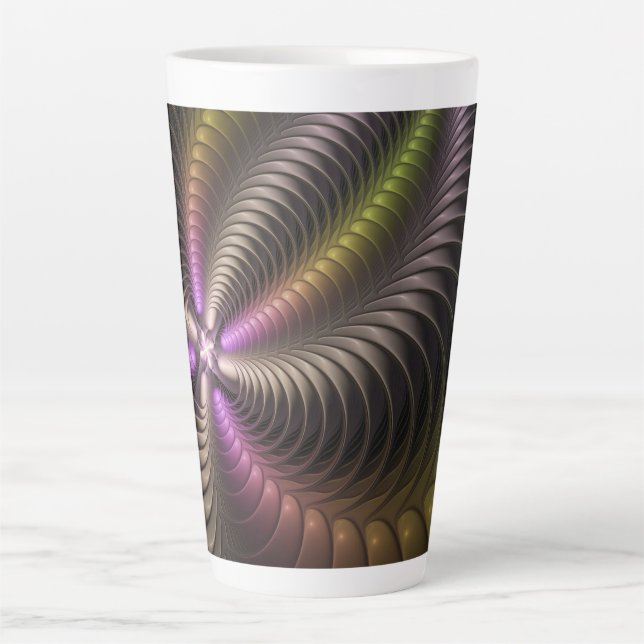 Abstract Shiny Trippy Colorful 3D Fractal Art Latte Mug (Front)