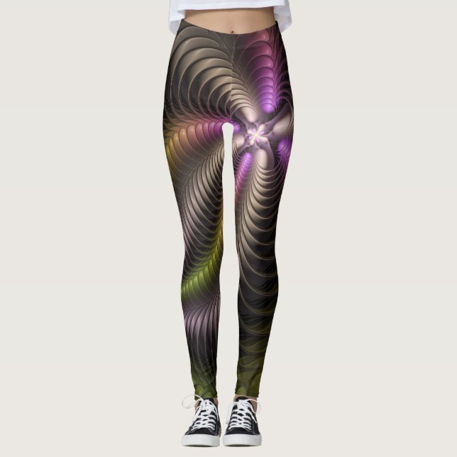 Abstract Shiny Trippy Colorful 3D Fractal Art Leggings (Front)