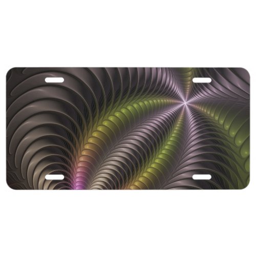 Abstract Shiny Trippy Colorful 3D Fractal Art License Plate