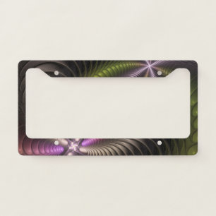 Abstract Shiny Trippy Colorful 3D Fractal Art License Plate Frame