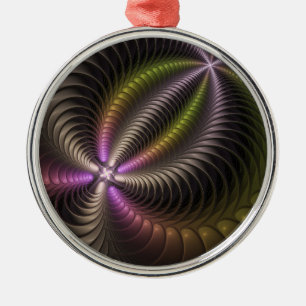 Abstract Shiny Trippy Colorful 3D Fractal Art Metal Ornament