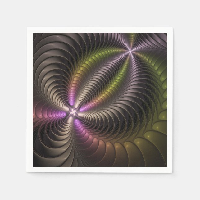 Abstract Shiny Trippy Colorful 3D Fractal Art Napkins (Front)