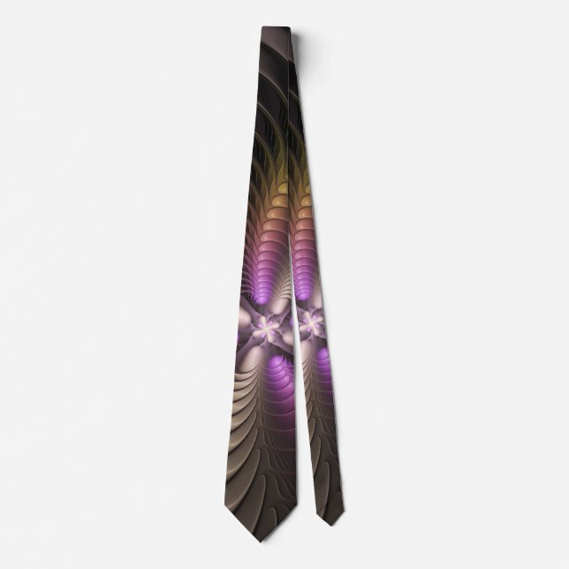 Abstract Shiny Trippy Colorful 3D Fractal Art Neck Tie (Front)