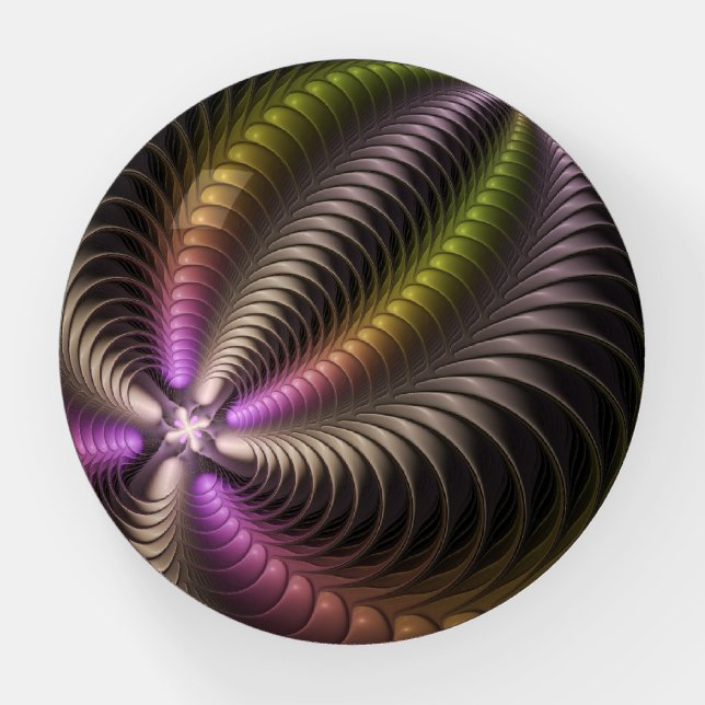 Abstract Shiny Trippy Colorful 3D Fractal Art Paperweight (Front)