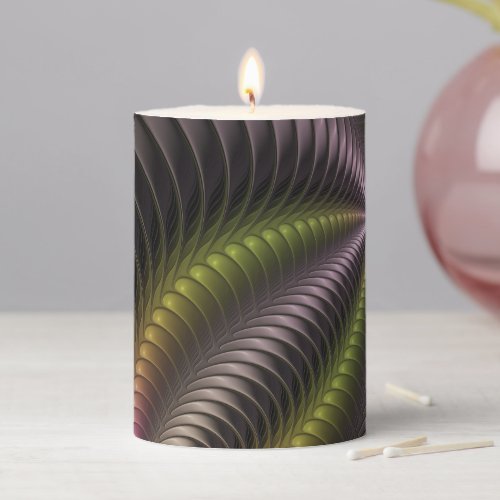 Abstract Shiny Trippy Colorful 3D Fractal Art Pillar Candle